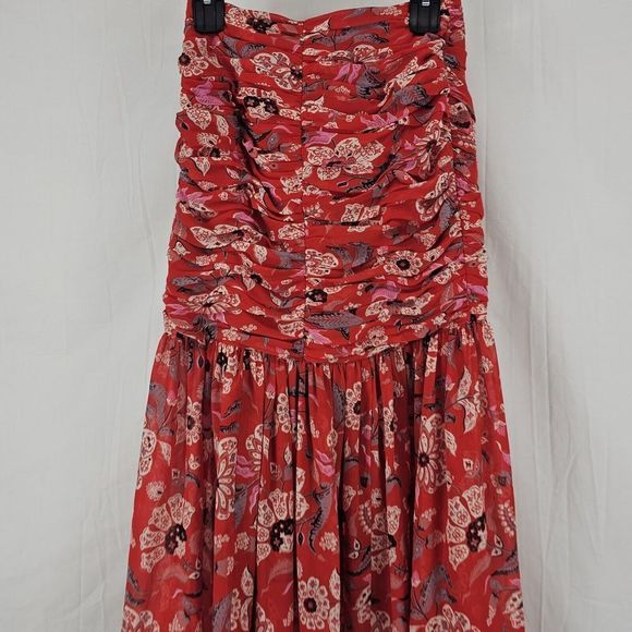 Cinq à Sept Revolve Red Multi Georgette Print Ruffle Skirt Women's Size 4 Ruched - Picture 8 of 10